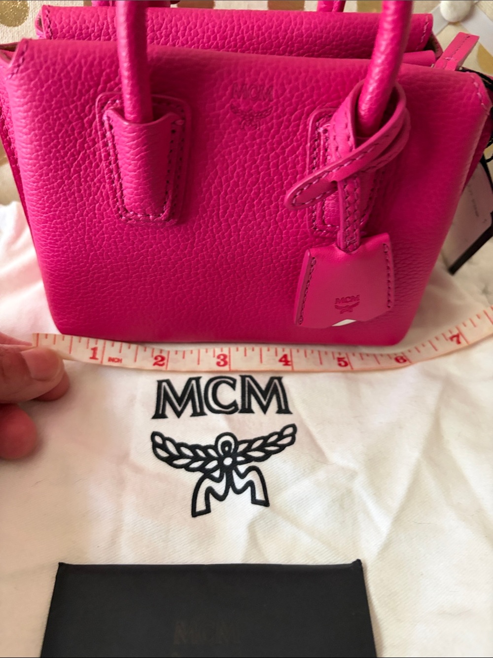 MCM X Mini Grained Calffskin Milla Tote in Beetrooth Pink NWT - Picture 12 of 15